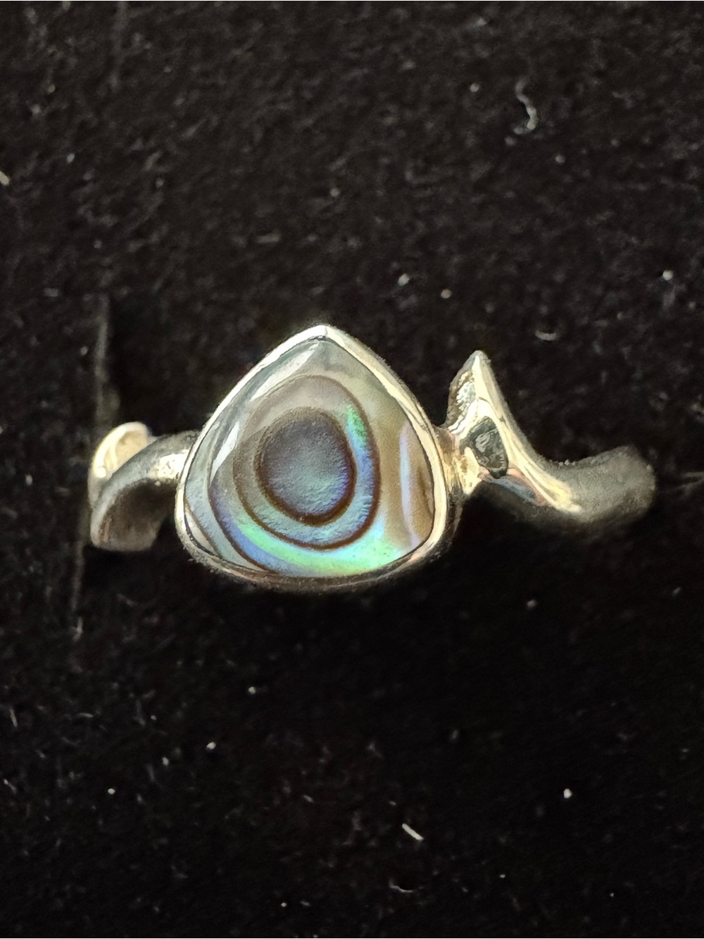Small and dainty Sterling‎ Silver Abalone Teardrop Ring - Iridescent Green Blue